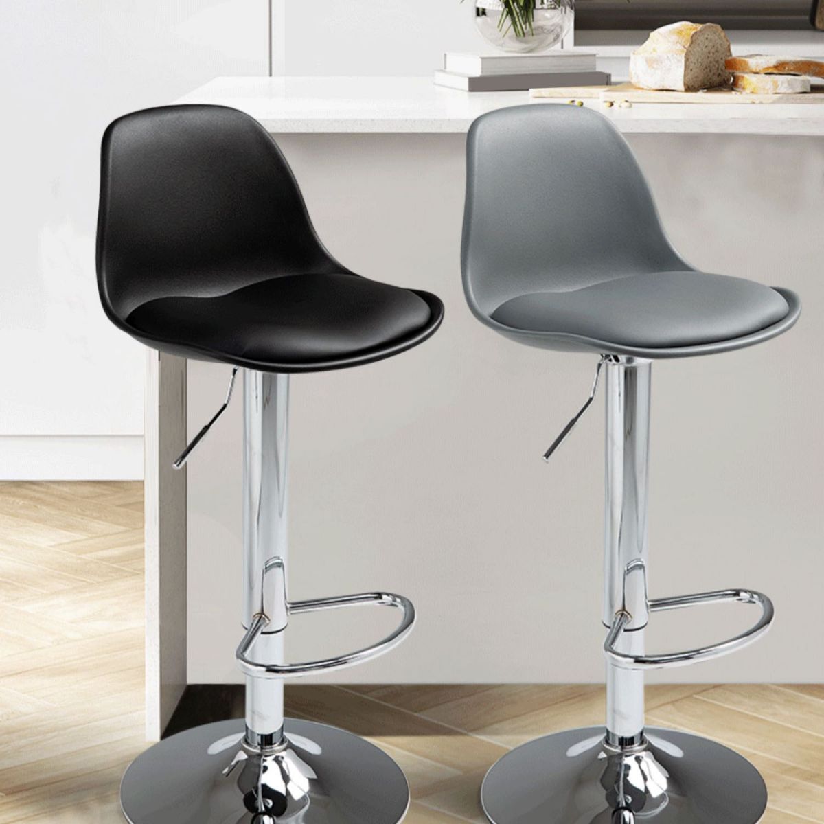 Contemporary Metal Barstool Low Back Faux Leather Cushion Footrest Stool