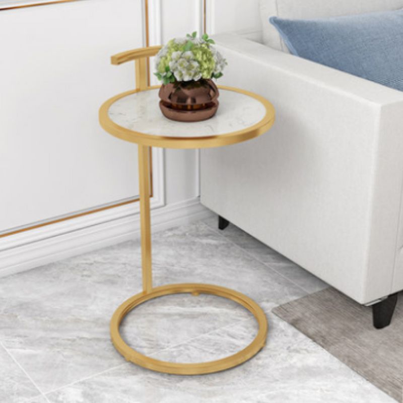 C Shape Base Side Table Luxurious Pedestal End Table with Metal Base