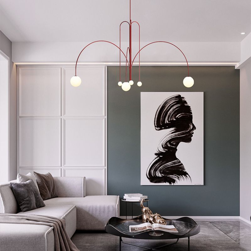 Postmodern Unique 6 Head Chandelier Lighting Fixture Red Chandelier Light for Sitting Room