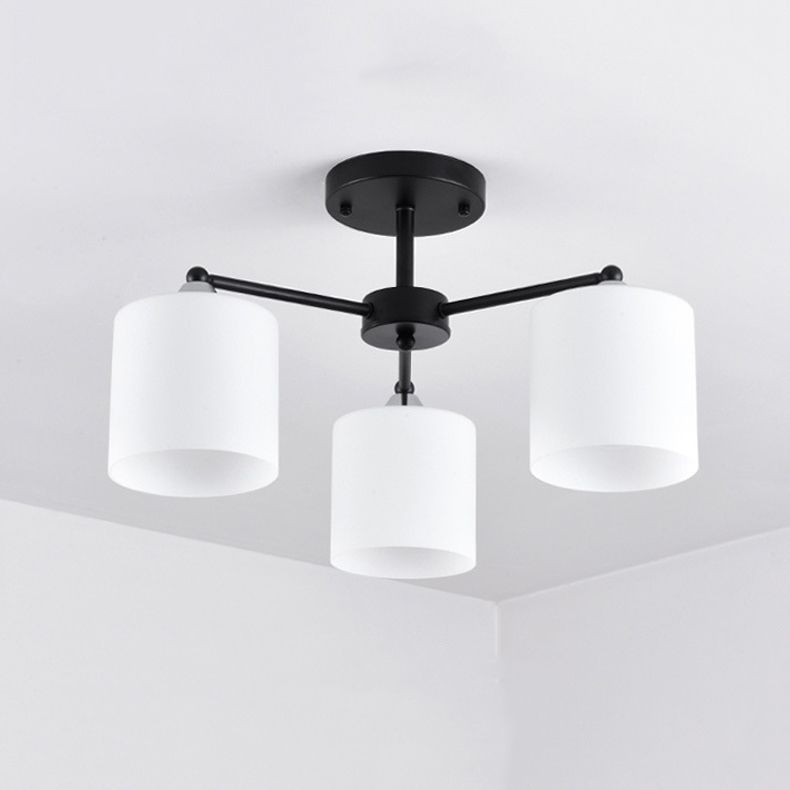 Cylinder Semi Flush Light Fixture Traditional Glass Ceiling Light for Living Room