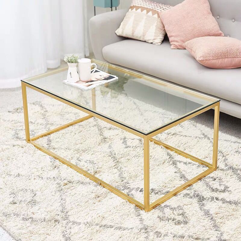 Modern Style Rectangular Glass Coffee Table 17.7-In H Metal Frame 1 Single Cocktail Table