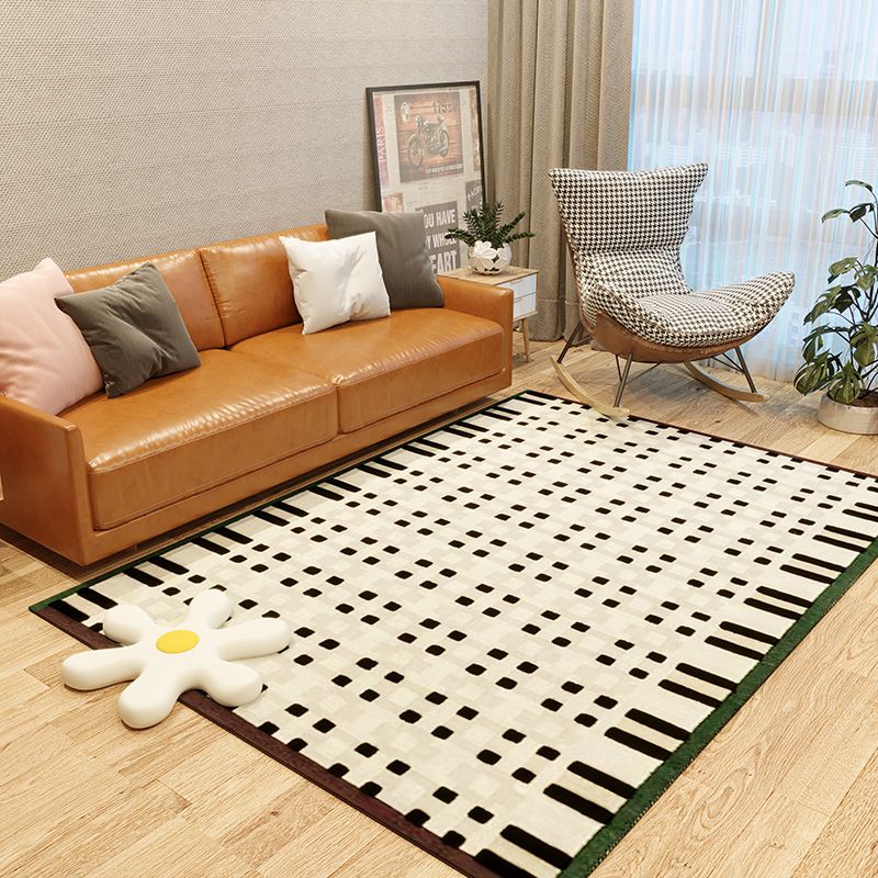 Modern Plaid Pattern Area Carpet Green Polyester Area Rug Non-Slip Backing Rug for Home Decor