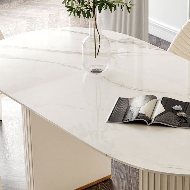 Minimalistische ovale witte eettafel Standaard eettafel van gesinterd steen voor keuken