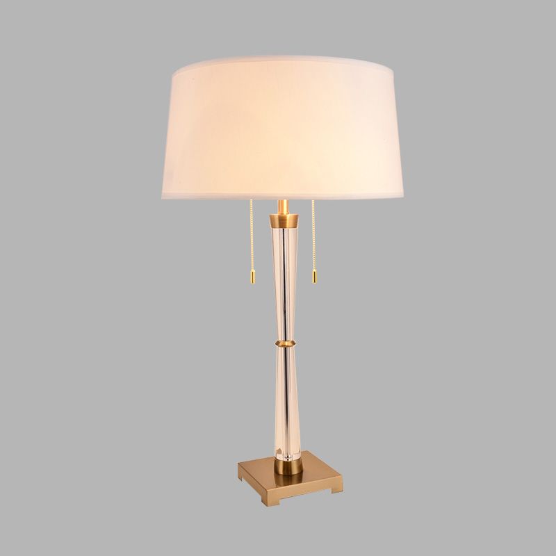 Lampada da notte per soggiorno a 1 testa lunga in tessuto rustico bianco da tavolo a tamburo con accento di cristallo