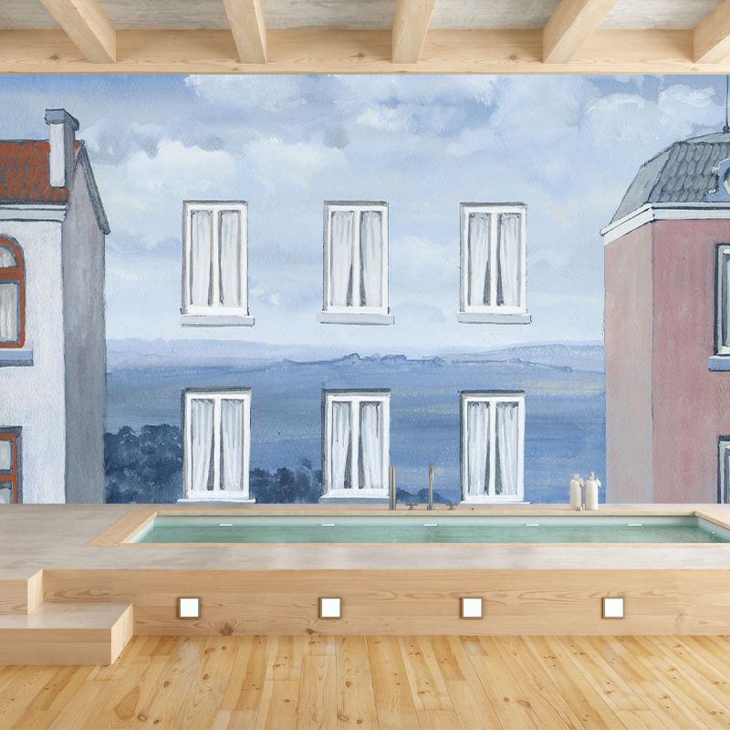 Surrealist LEtat De Veille Murals for Living Room Custom Wall Decoration in Blue-White