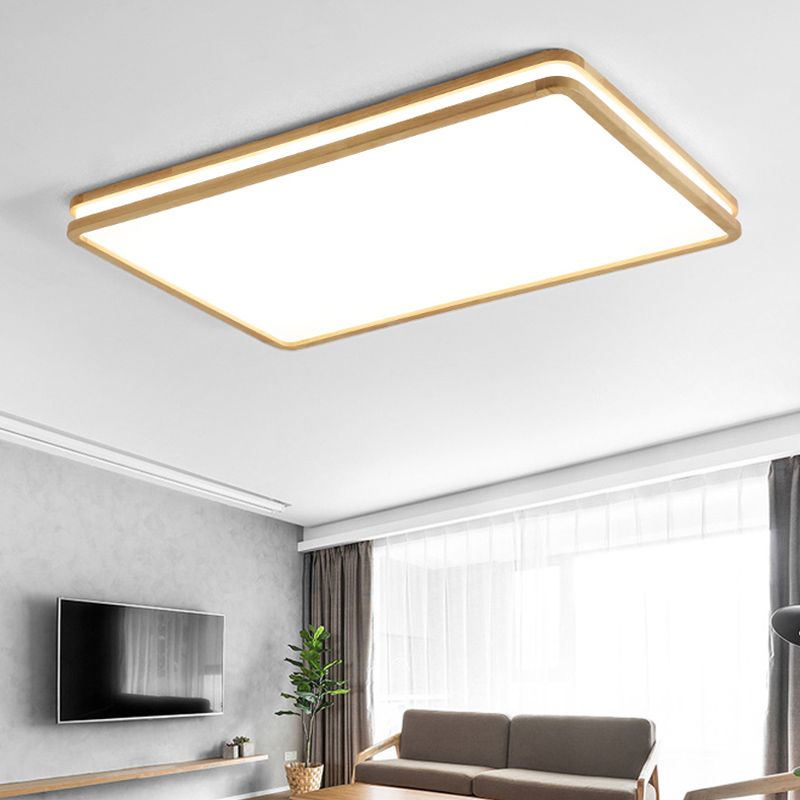 Modern Rectangle Shape Ceiling Light Wood 1 Light LED Flush Mount Light for Bedroom