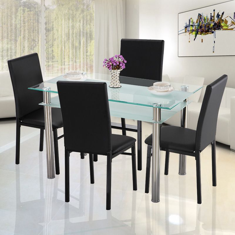 Metal Contemporary Dining Table Clear Glass Top Table for Dining Room
