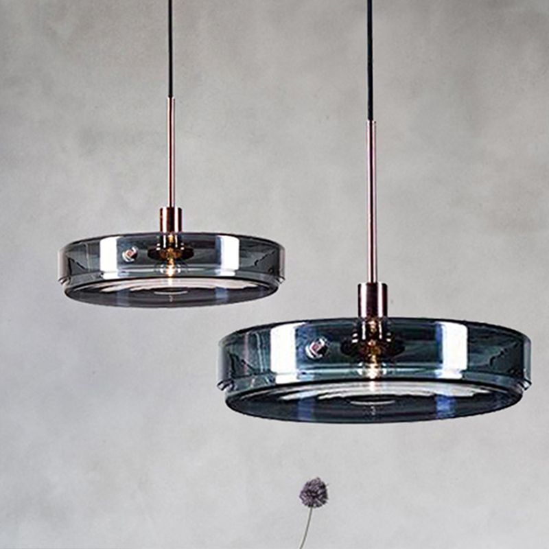 Circular Suspension Pendant Light Modernist Green Glass 1 Light Living Room Hanging Lamp with Vertical/Horizontal Type