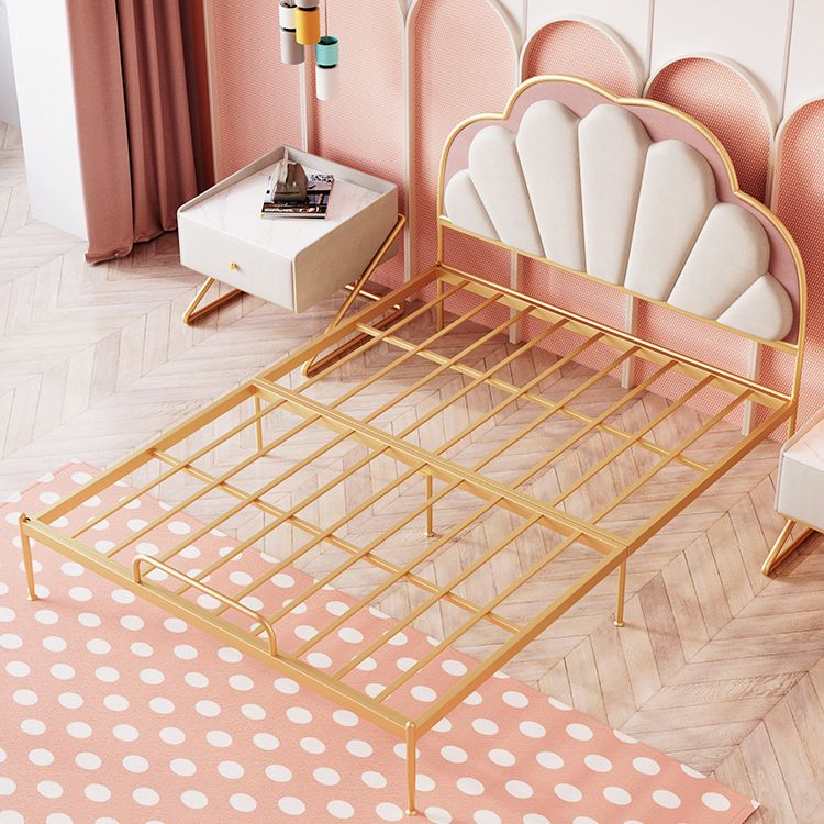 Standard Bed Upholstered Low Profile Bed Frame in Gold Finish