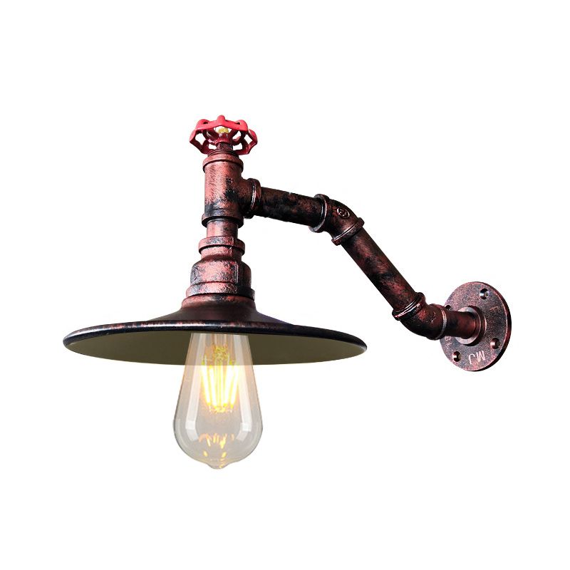 Flat Living Room Sconce Lamp Fixture Antiqued Iron 1 Head Black/Copper Wall Mounted Light with Valve Deco