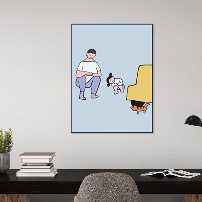 Family Daily Scene Canvas Art Scandinavian Style Textured Wall Decor in Soft Color