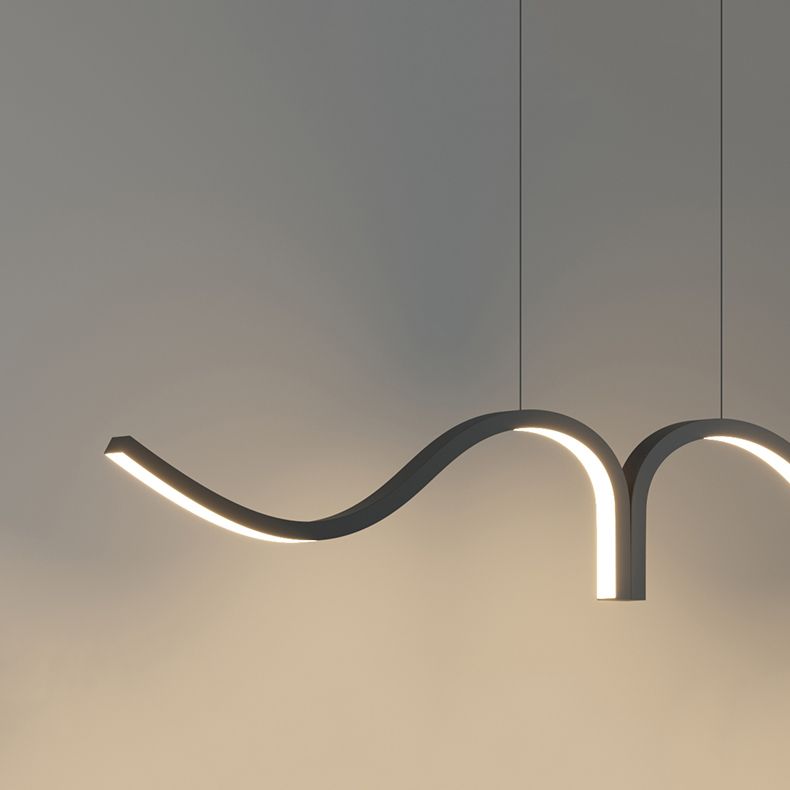 Contemporary Waves Island Light Metal 2 Light  Island Lighting Fixtures for Kitchen