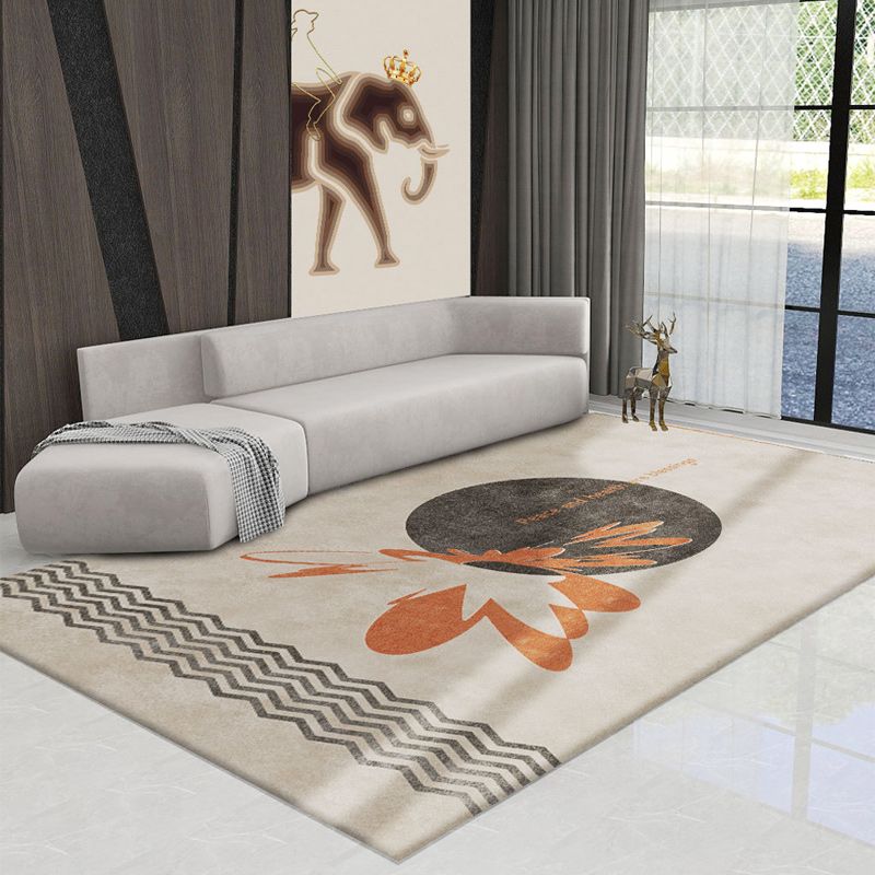 Apricot Modern Rug Geometric Pattern Polyester Area Rug Non-Slip Backing Rug for Home Decor