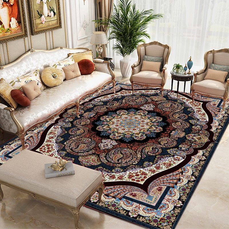 Tapis traditionnel vert Médaillon Médaillon Tapis lavable pour le salon