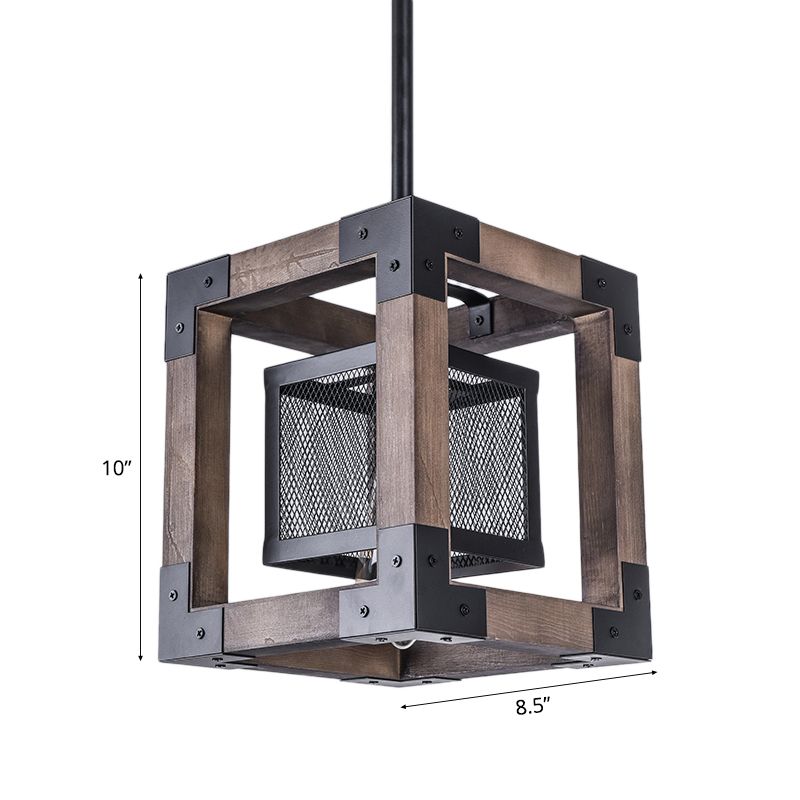 Braunes Drahtgitter anheizt helles Industrialmetall Ein Glühbirnenhänge -Lampe mit quadratischem Schatten