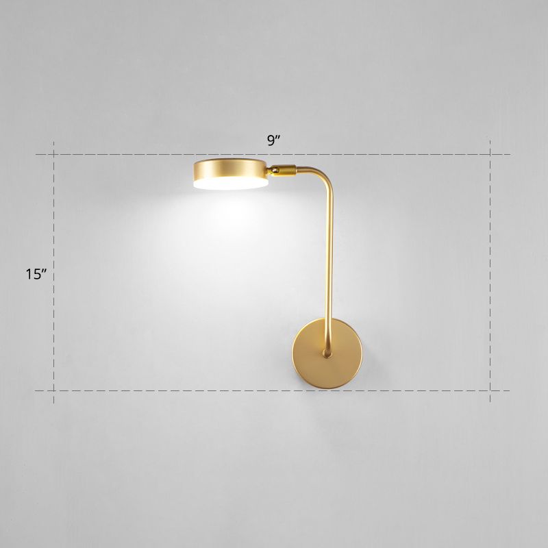 Round Metal LED Sconce Lighting Simple Style Golden Wall Mounted Lamp for Bedroom