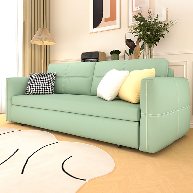 Pillow Back Scandinavian Sleeper Sofa Bonded Leather Green Futon Sofa Bed