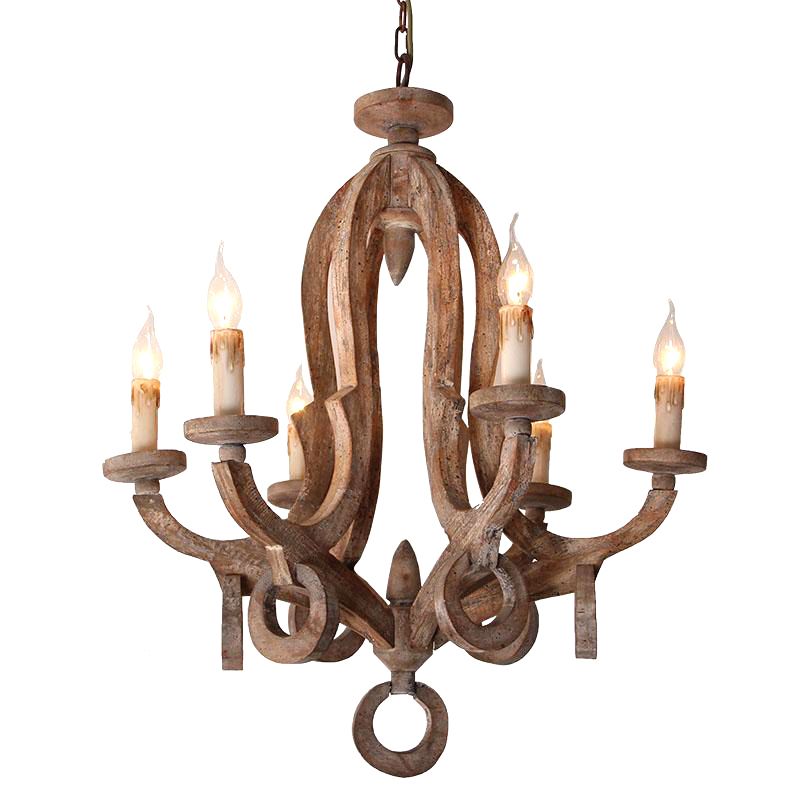 French Country Plated Candle-Style Chandelier Lighting Antique Driftwood Ceiling Light for Dining Room