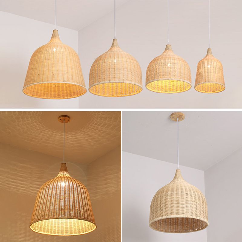 Bauernhaus handgewebtes natürliches Bambus Anhänger Beleuchtung 1-Licht-Glocken-Glocken-Esszimmer Hanging Lampe