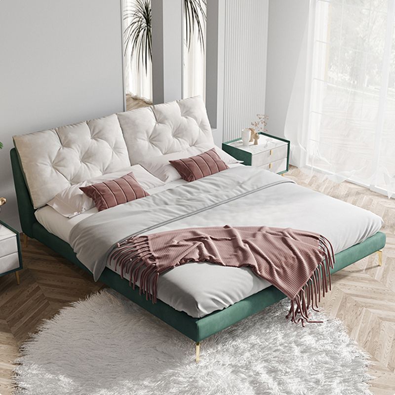 Luxurious Tufted Upholstered Bed Frame King and Queen Size Panel Bed in Dark Green