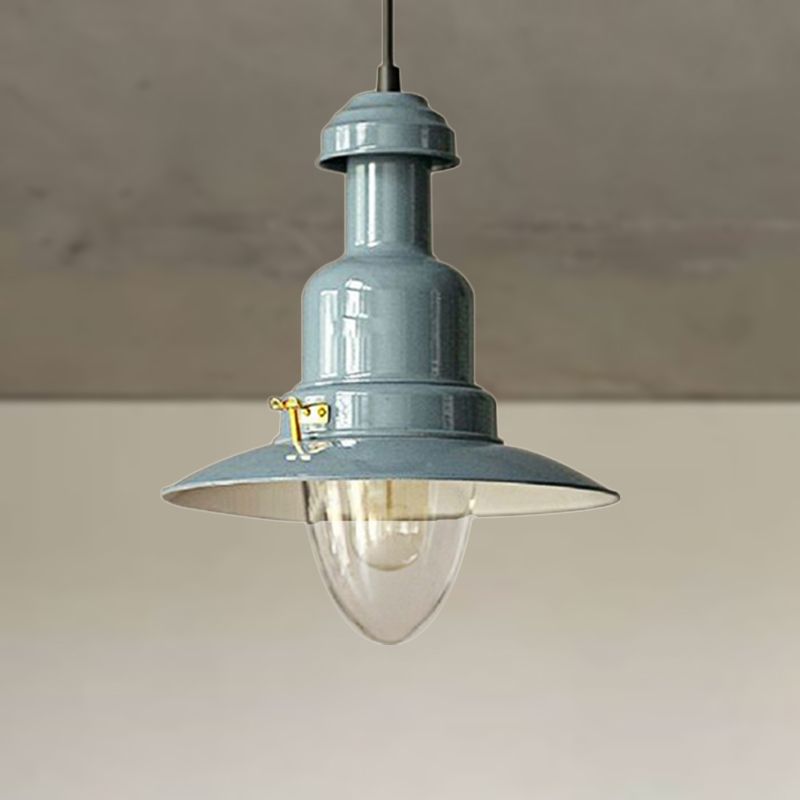 Industrial Stylish Saucer Ceiling Fixture 1 Light Metallic Pendant Lighting in Blue/Sky Blue/Yellow for Living Room