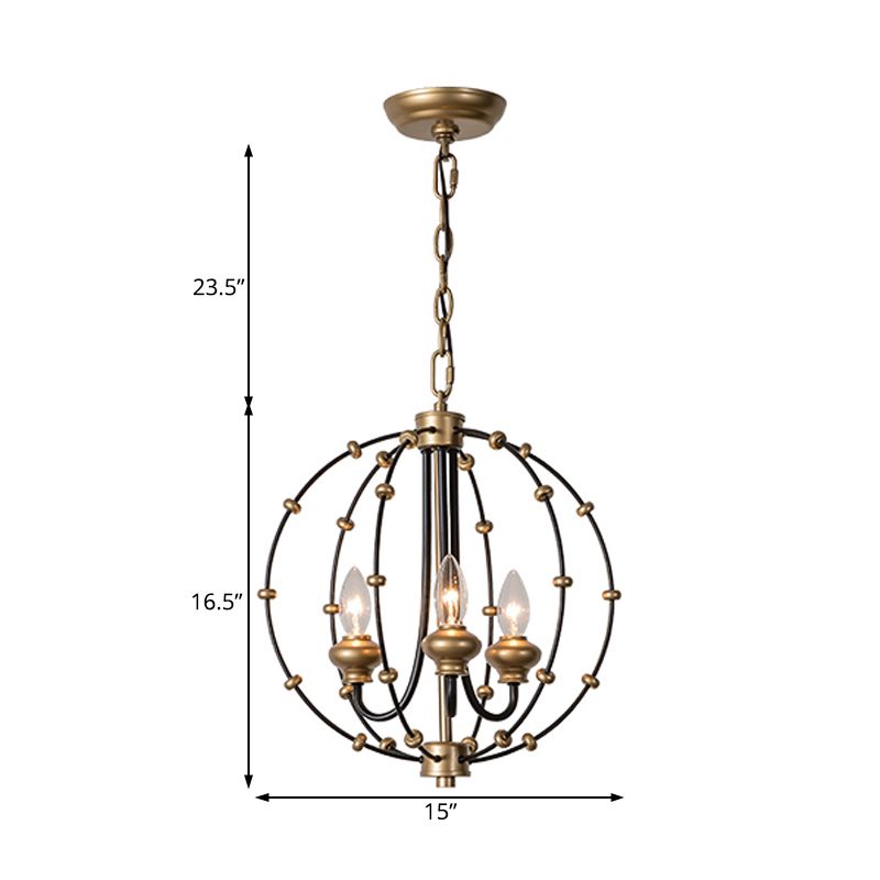 3/5 Bulbs Dining Room Ceiling Lamp Country Black Chandelier Pendant Light with Globe Metal Cage, 15"/19.5" Wide