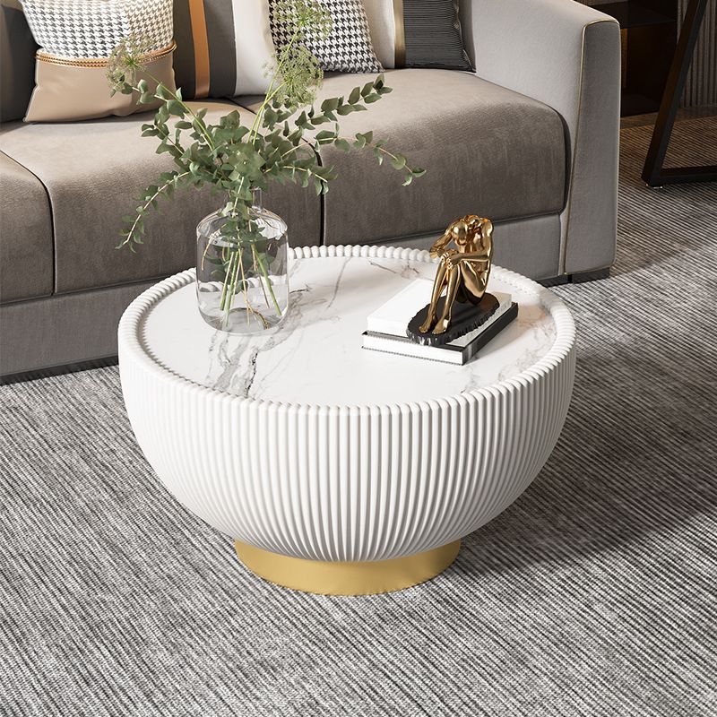 Stone Round Coffee Table Glam Pedestal Coffee Cocktail Table Set