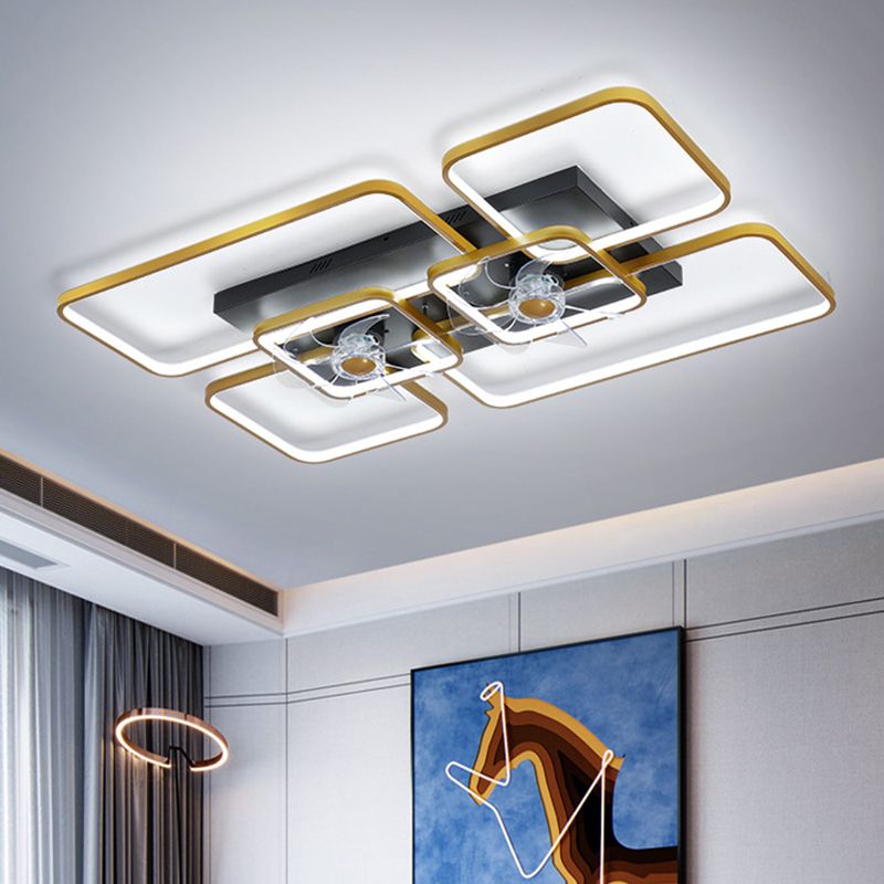 Fernbedienungssteuerung Rechteckige Deckenventilator Lampe zeitgenössische Acryl-Wohnzimmer-LED-LED-LED-Licht mit 7-Blatt