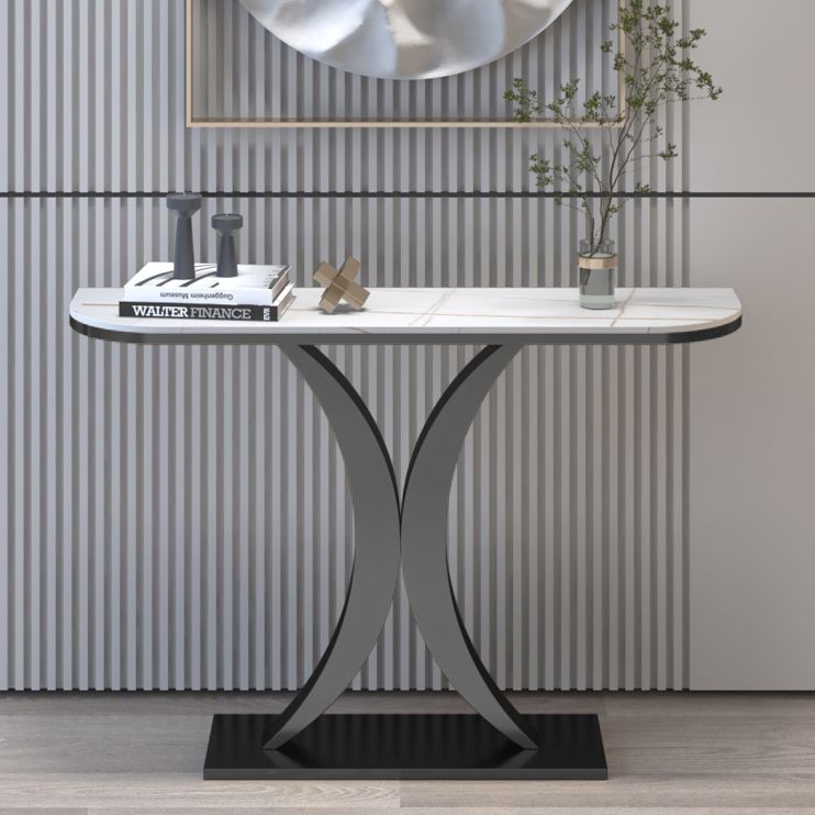 12 inch Wide Glam Accent Table Half Moon Shape Metal Console Table for Hall