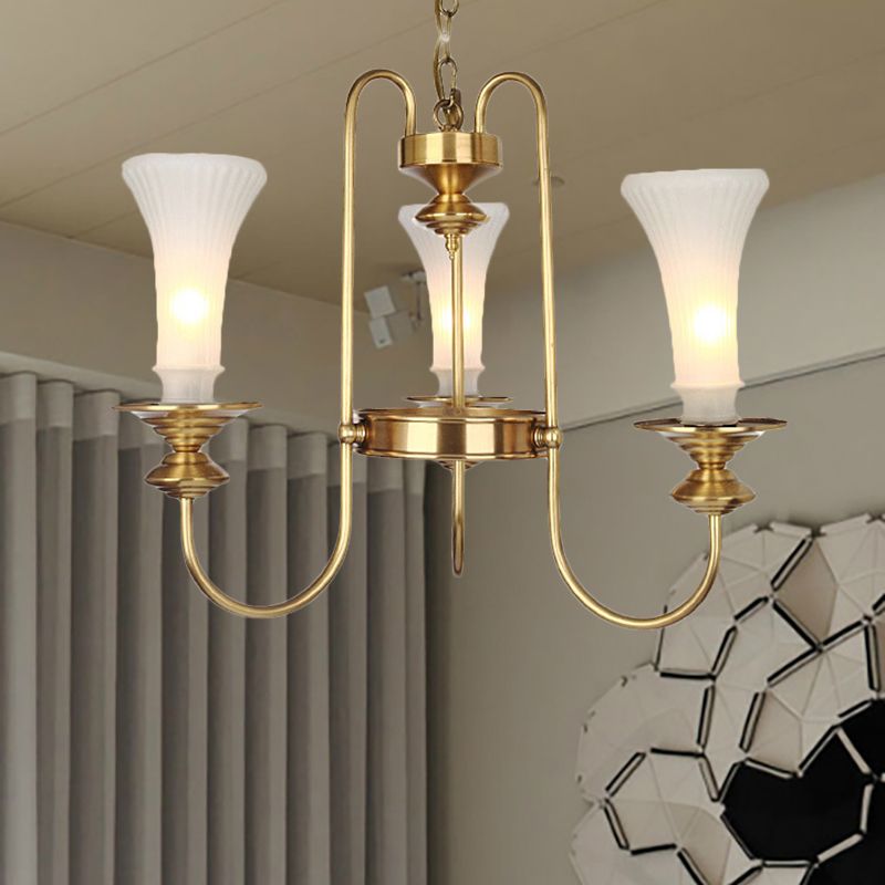 Lámpara de lámpara de lámpara de forma floral dorada vidrio blanco colonial 3/6/8 cabezas salón de estar lámpara de colgar kit