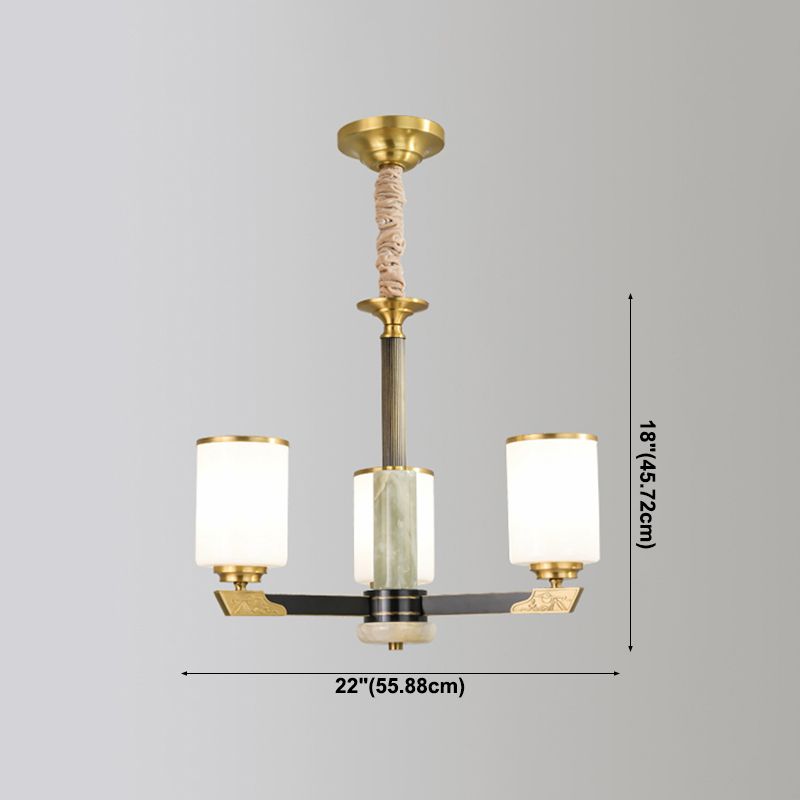 Cylindrical Shape Pendant Lights Modern Style Glass Chandelier Lights in Gold