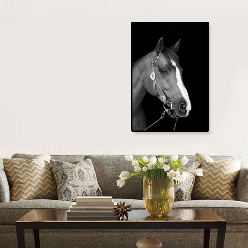 Photo moderne tête de cheval, toile d'art, décoration murale texturée de couleur foncée pour chambre de garçons