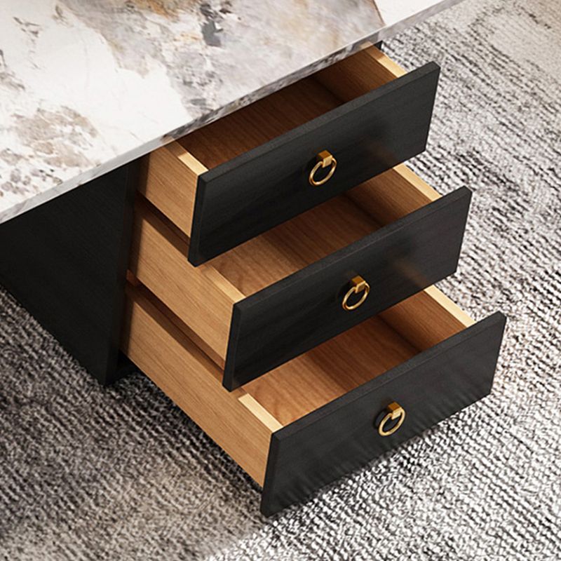 2 Legs Coffee Table Faux Marble Single Coffee Table with 3 Drawers