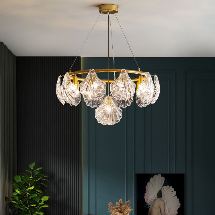 Modern Style Chandelier Lighting Fixtures Glass Metal Shell Shape Chandelier for Bedroom
