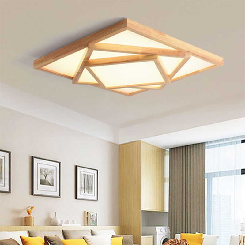19"/25"/31.5" Wide Square Ceiling Light Minimalist Wood Beige LED Flush Mount Lamp in White/Warm/Natural Light