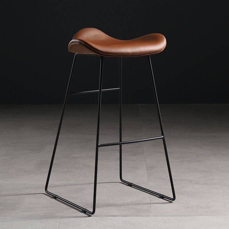 Contemporary Armless Backless Counter Stool Iron Bar Stool with Footrest