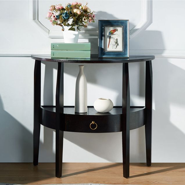 Mid-Century Modern Half Moon Wood 4 Legs Console Table in Brown