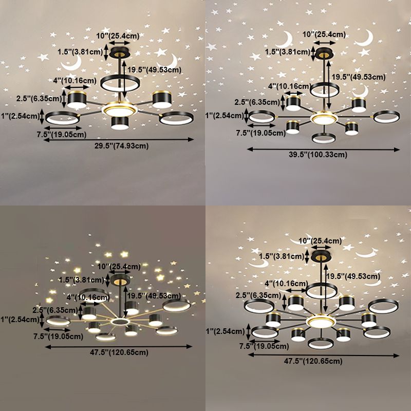LED Simple Chandelier Lamp Multi Lights Round Shape Hanging Pendant Light for Living Room