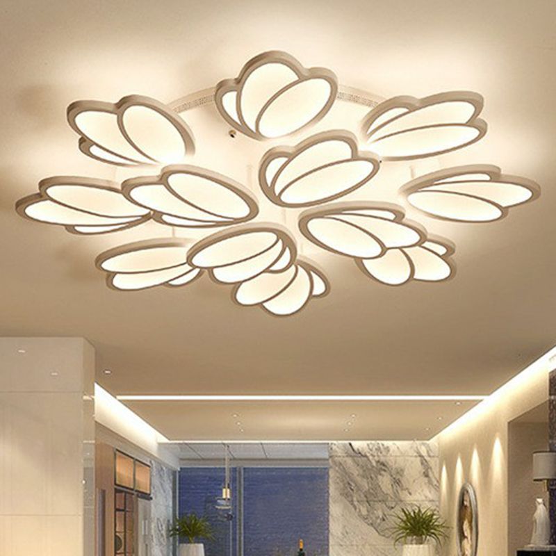 BlumenlED Semi Flush Moderne Acryl Wohnzimmer Flush Deckenleuchte in Weiß