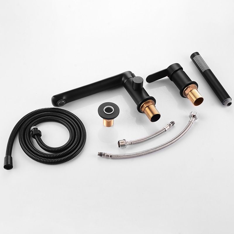 Deck Mounted Copper Freestanding Tub Filler Low Arc Roman Tub Faucet Set