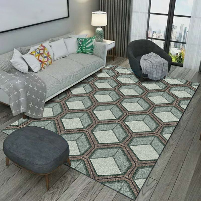 Modern Geometric Print Rug Green Polyester Rug Washable Area Rug for Living Room