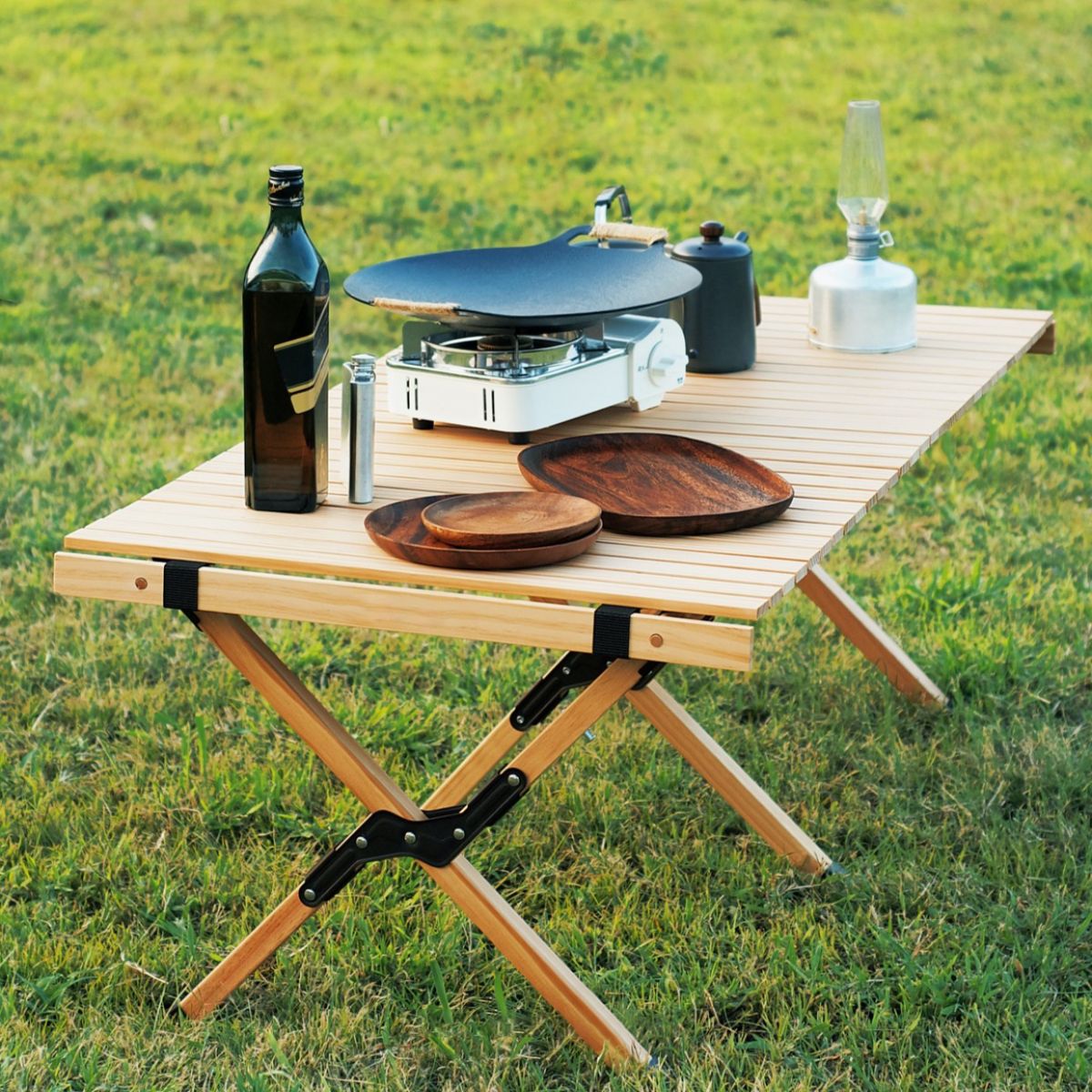 Industrial Pine Solid Wood Camping Table Rectangle Removable Camping Table