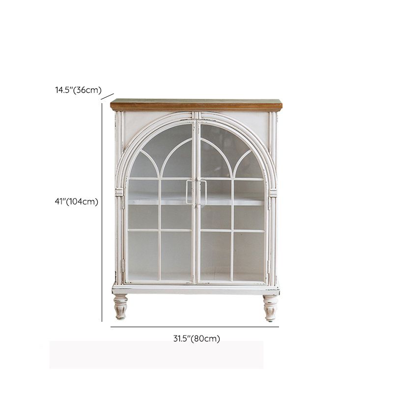 Traditional Display Stand Pine Glass Doors Storage Cabinet for Dining Room
