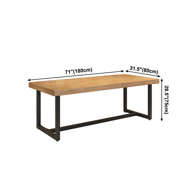 Metal Industrial Rectangle Dining Table Wood Top Table with Trestle Base