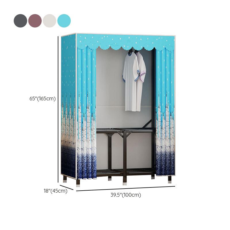 Modern Style Freestanding Wardrobe Armoire Metal Wardrobe with Shelves and Clothes Rail