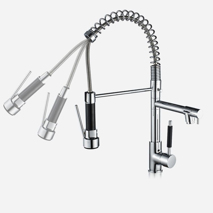 Swivel Spout Kitchen Sink Faucet Spring Spout with Pull Out Sprayer