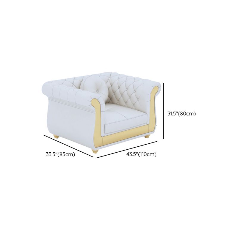 Mid Century Modern White Sofa Genuine Leather Living Room Seating