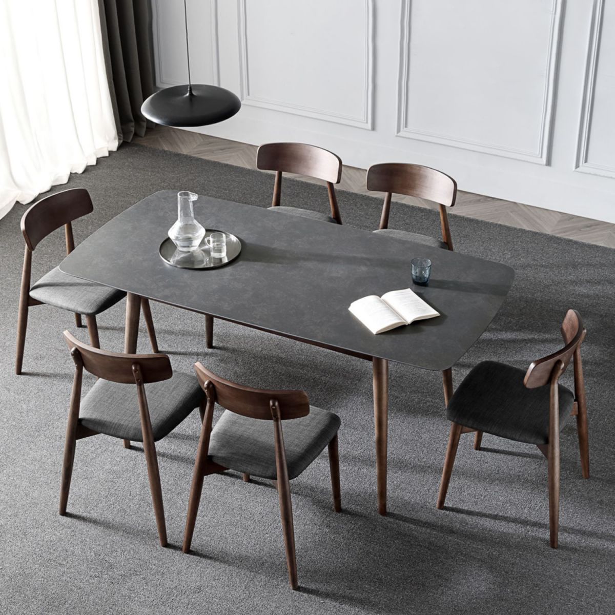 Stile contemporaneo Home Sinterizzato Sinterizzato Tavolo da pranzo Tavolo a forma di rettangolo con 4 gambe Base