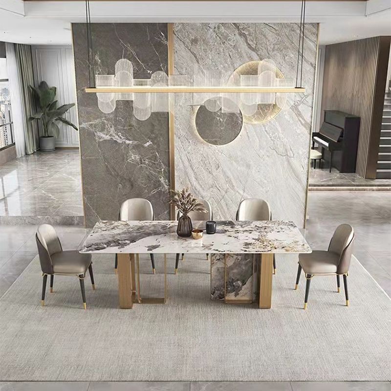 Modern Rectangle Double Pedestal Table Stainless Steel Base Dining Table