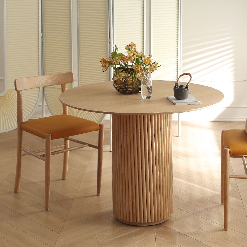 Mesa de comedor de madera sólida redonda colección de comedor estilo simplicidad con pedestal casual